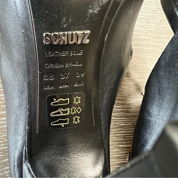 40-Schultz Black Leather and Leopard Stiletto Sandals Size: 8 Med. - Picture 12 of 12